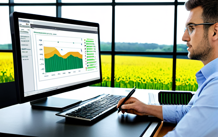 A professional male agricultural quality manager, fully clothed in a crisp business casual shirt and dark trousers, is seated at a sleek modern desk in a well-lit office. He is intently viewing a large, transparent digital display that shows complex data visualizations, flowcharts, and regulatory documents related to crop management and international trade. A tablet on the desk displays a detailed QR code for product traceability. The background subtly includes a vibrant green agricultural field visible through a large window, symbolizing the connection between office work and the field. The scene emphasizes innovation and meticulous compliance.
* safe for work, appropriate content, fully clothed, professional, modest clothing, perfect anatomy, correct proportions, natural pose, well-formed hands, proper finger count, natural body proportions, high quality, professional photography.