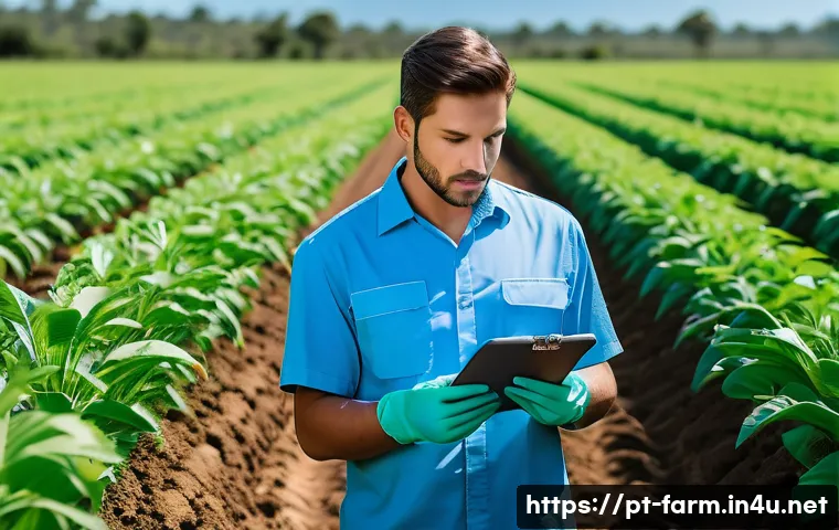 농산물품질관리사 관련 학과 선택 요령 - A professional agricultural quality control specialist inspecting vibrant green crops in a large Bra...