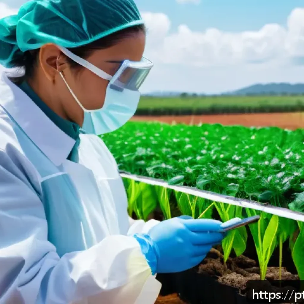 농산물품질관리사 최신 시험 트렌드 - A modern agricultural quality control laboratory scene in Brazil, showing diverse professionals wear...